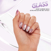 Close-up of a model's hand wearing Salon Perfect 382 Glass Violet Press On Nail.